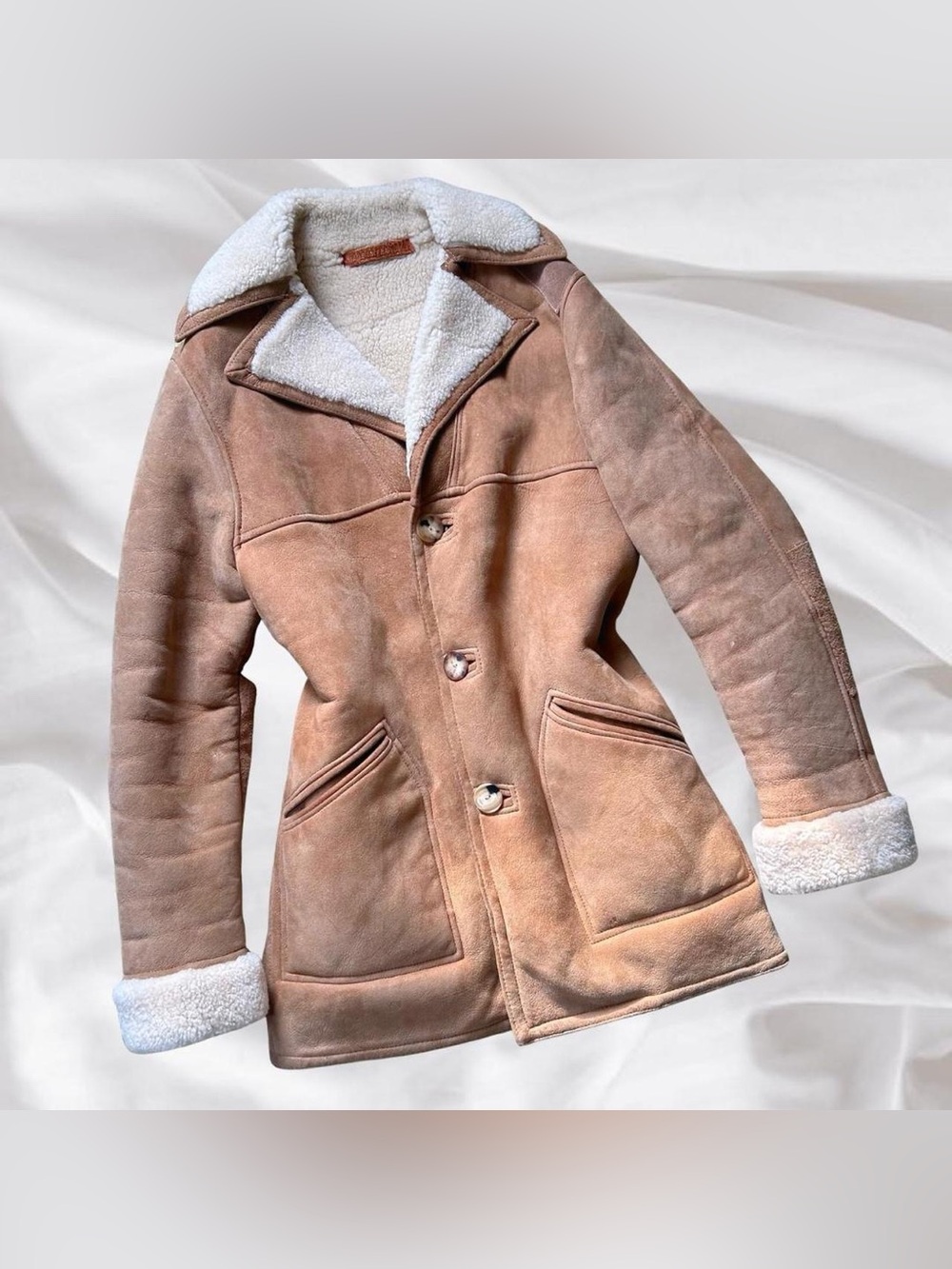 Vintage Tan Suede Shearling Coat